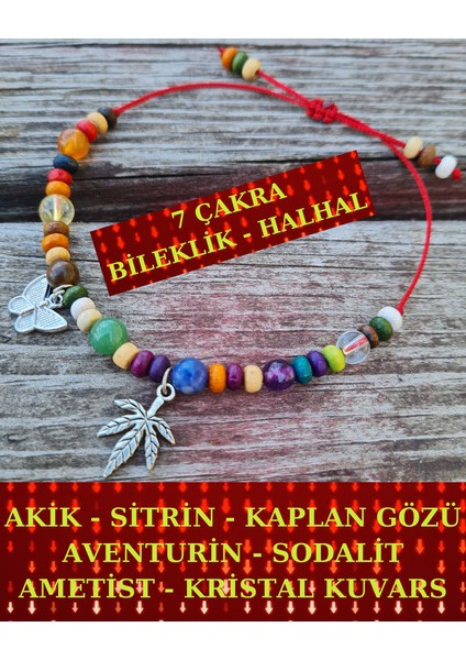 7 Çakra Doğal Taş Tasarım Sallantılı Halhal Sürpriz Hediyeli