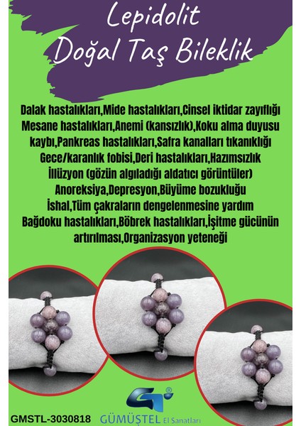 Lepidolit Doğal Taş Bileklik Asansörlü Kilit Sistemi Aaa Kalite El Yapımı Bileklik fiyatları
