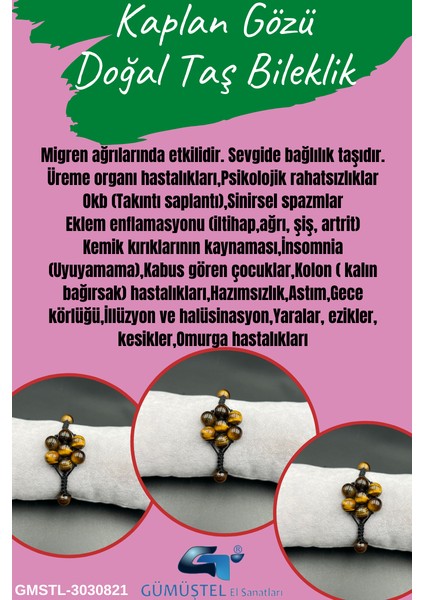 Kaplan Gözü Doğal Taş Bileklik Asansörlü Kilit Sistemi Aaa Kalite El Yapımı Bileklik fiyatları