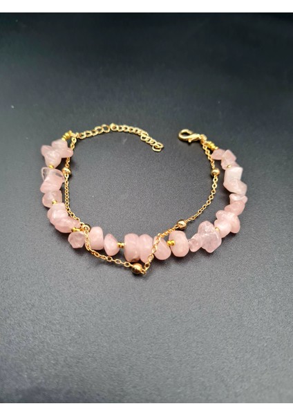 Pembe Kuvars Doğal Taş Bileklik Özel Tasarım modelleri