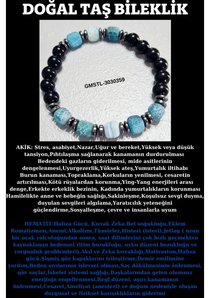 Orijinal Doğal Taş Bileklik Akik Hematit Sürpriz Hediyeli