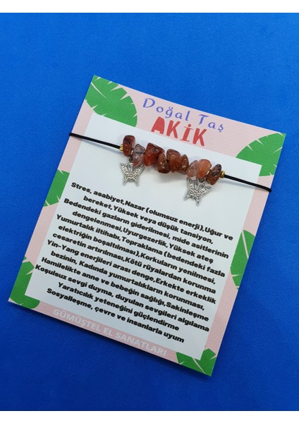 Akik Doğal Taş Bileklik Kelebek Detaylı Orijinal Doğal Taş
