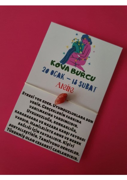 Kova Burcu Akik Doğal Taşlı Ip Burç Bilekliği