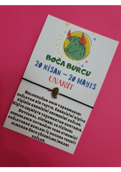 Boğa Burcu Unakit Doğal Taşlı Ip Burç Bilekliği