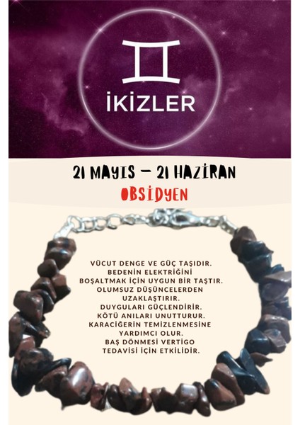 Burç Taşı Ikizler Burcu Obsidyen Taşı Bileklik