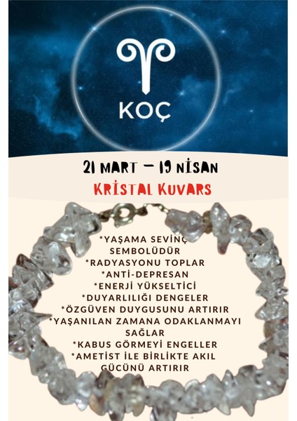 Burç Taşı Koç Burcu Kristal Kuvars Bileklik