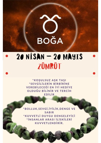 Burç Taşı Boğa Burcu Zümrüt Taşı Bileklik