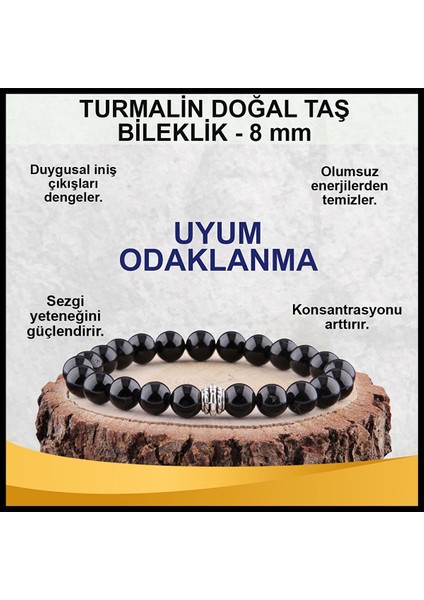 Siyah Turmalin Doğal Taş Bileklik 8 mm