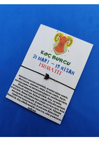 Koç Burcu Hematit Doğal Taşlı Ip Burç Bilekliği