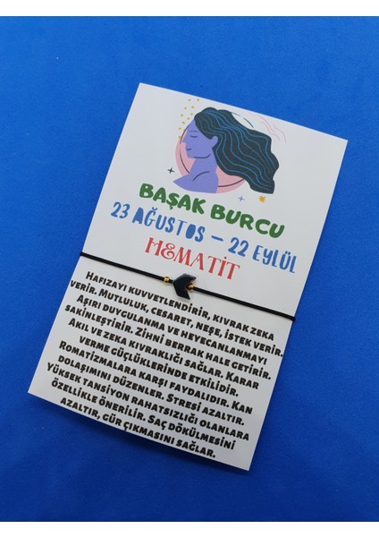 Başak Burcu Hematit Doğal Taş Ip Burç Bilekliği