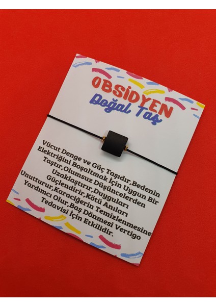 Obsidyen Taşı Bileklik Ayarlamalı Kare Ipli