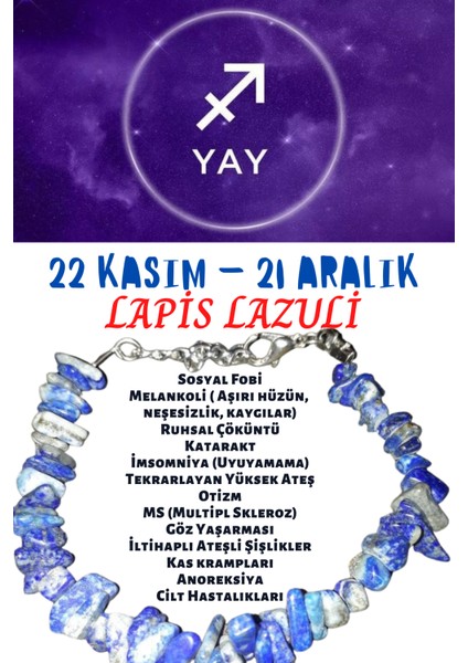 Burç Taşı Yay Burcu Lapis Lazuli Taşı Bileklik