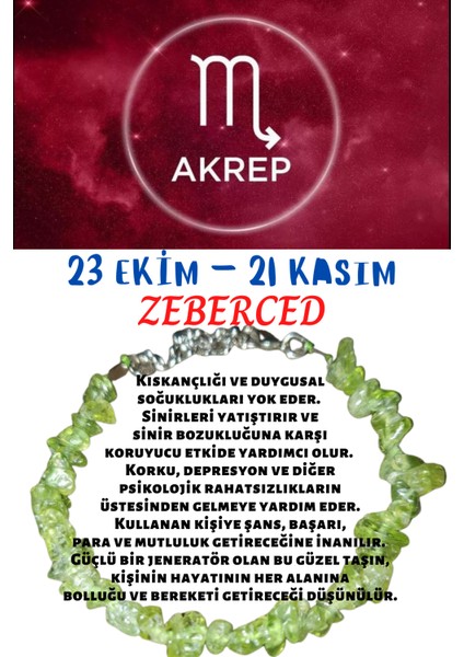 Burç Taşı Akrep Burcu Zeberced Taşı Bileklik
