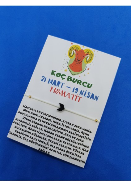 Koç Burcu Hematit Doğal Taşlı Ip Burç Bilekliği