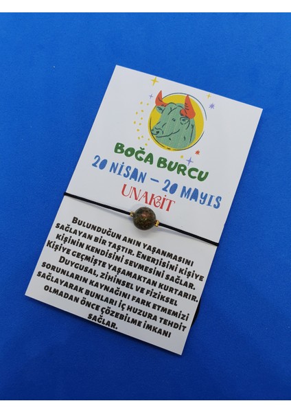 Boğa Burcu Unakit Doğal Taş Ip Burç Bilekliği