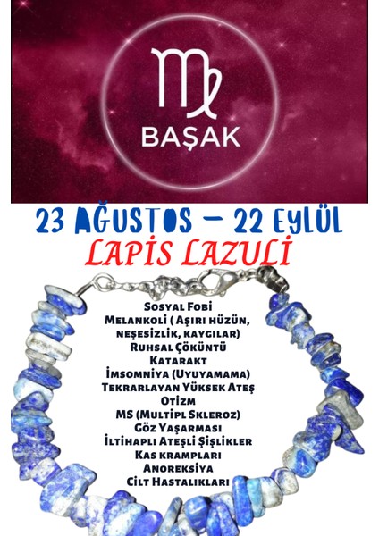 Burç Taşı Başak Burcu Lapis Lazuli Taşı Bileklik