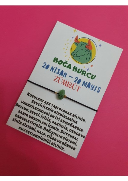 Boğa Burcu Zümrüt Doğal Taşlı Ip Burç Bilekliği