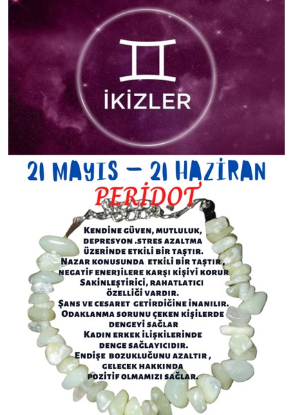 Ikizler Burcu Burç Bilekliği Olivin Peridot