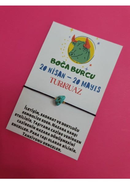 Boğa Burcu Turkuaz Doğal Taşlı Ip Burç Bilekliği