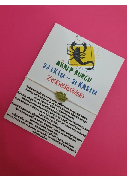 Akrep Burcu Zeberced Doğal Taşlı Ip Burç Bilekliği