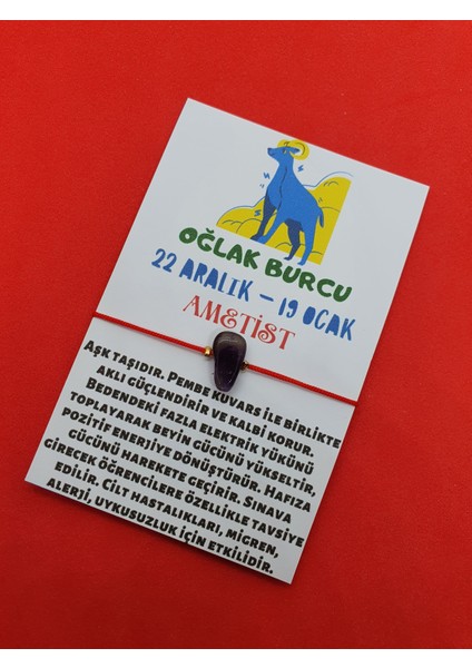 Oğlak Burcu Ametist Doğal Taşlı Ip Burç Bilekliği