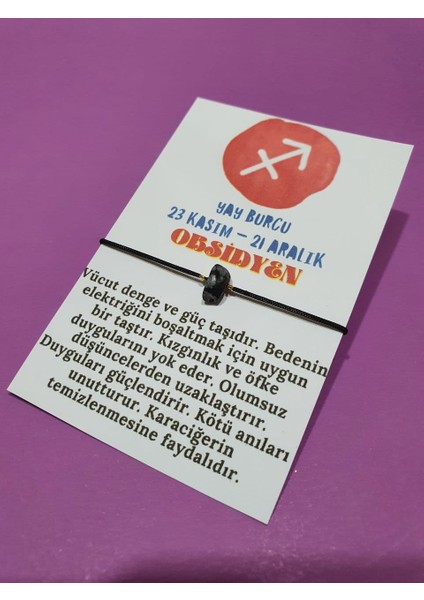 Yay Burcu Obsidyen Doğal Taşlı Ip Burç Bilekliği
