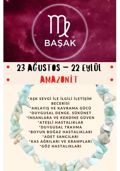 Burç Taşı Başak Burcu Amazonit Taşı Bileklik