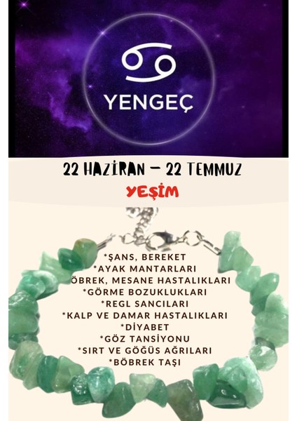 Burç Taşı Yengeç Burcu Yeşim Taşı Bileklik