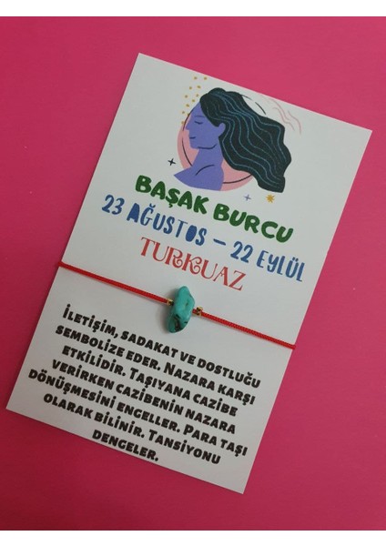 Başak Burcu Turkuaz Doğal Taşlı Ip Burç Bilekliği