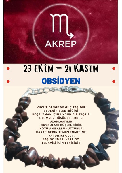 Burç Taşı Akrep Burcu Obsidyen Taşı Bileklik