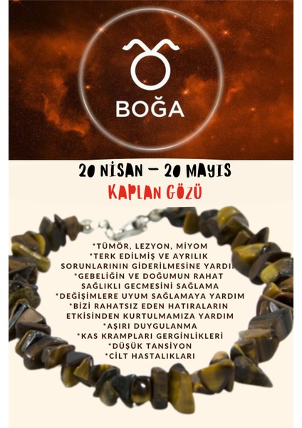Burç Taşı Boğa Burcu Kaplan Gözü Taşı Bileklik