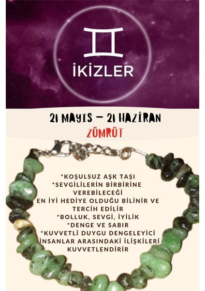 Burç Taşı Ikizler Burcu Zümrüt Taşı Bileklik