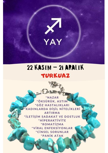 Burç Taşı Yay Burcu Turkuaz Taşı Bileklik