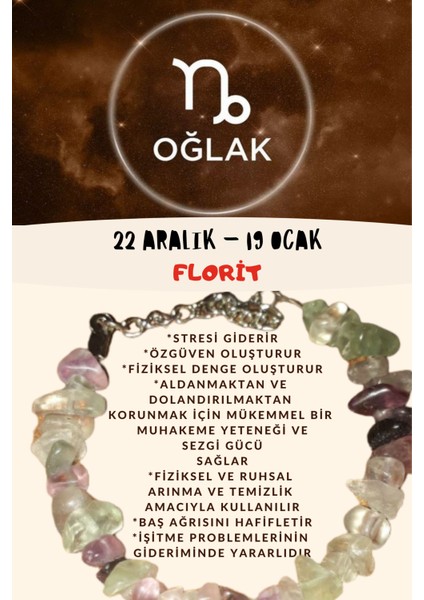 Burç Taşı Oğlak Burcu Florit Taşı Bileklik