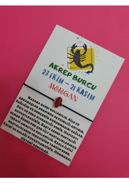 Akrep Burcu Mercan Doğal Taşlı Ip Burç Bilekliği