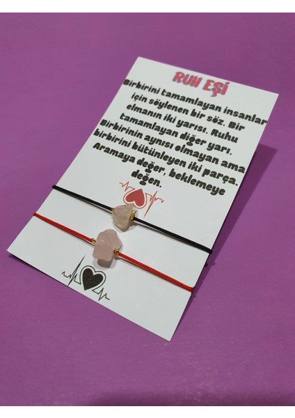 Ruh Eşi Pembe Kuvars Doğal Taşlı Ip Bileklik