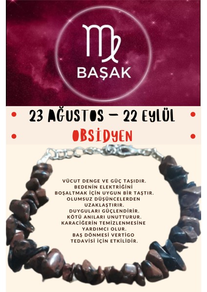 Burç Taşı Başak Burcu Obsidyen Taşı Bileklik