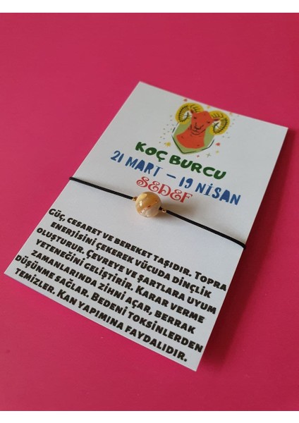 Koç Burcu Sedef Doğal Taşlı Ip Burç Bilekliği