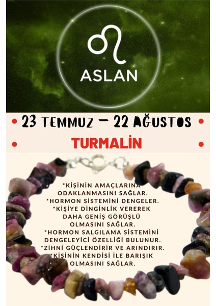 Burç Taşı Aslan Burcu Turmalin Taşı Bileklik