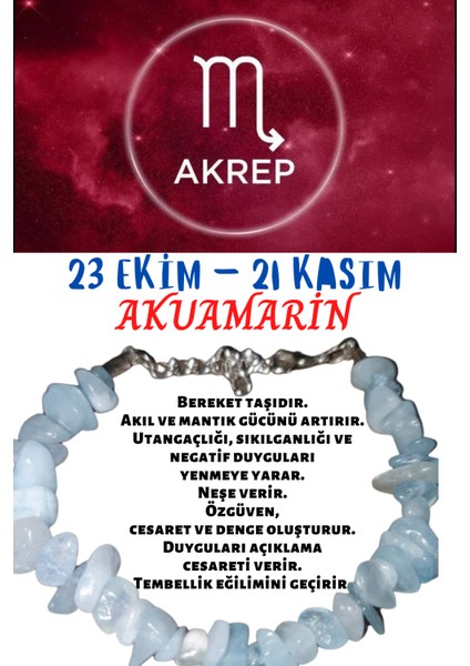 Burç Taşı Akrep Burcu Akuamarin Taşı Bileklik