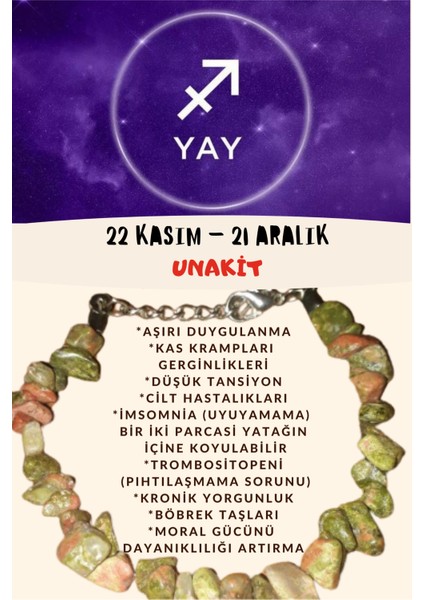 Burç Taşı Yay Burcu Unakit Taşı Bileklik