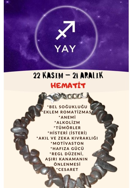 Burç Taşı Yay Burcu Hematit Taşı Bileklik