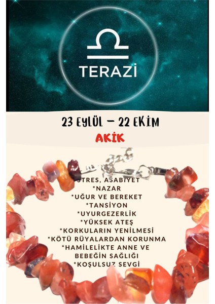 Burç Taşı Terazi Burcu Akik Taşı Bileklik