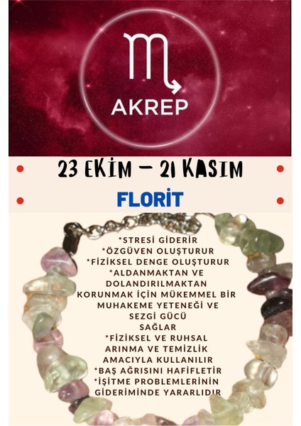 Burç Taşı Akrep Burcu Florit Taşı Bileklik