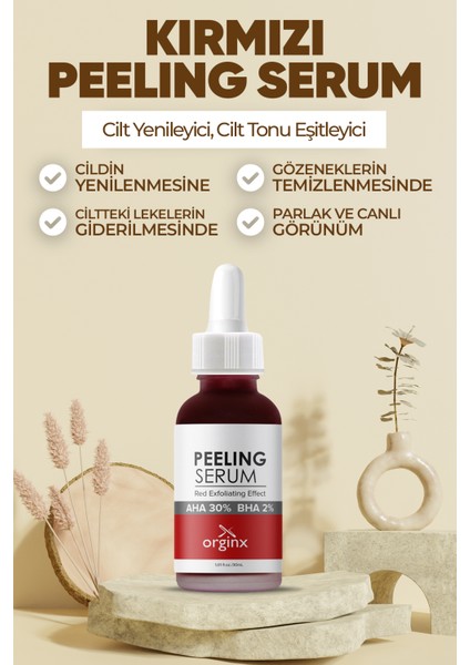 Canlandırıcı & Cilt Tonu Eşitleyici Yüz Kırmızı Peeling Serum 30 ml (Aha 10% + Bha 2%)