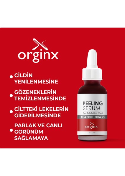 Canlandırıcı & Cilt Tonu Eşitleyici Yüz Kırmızı Peeling Serum 30 ml (Aha 10% + Bha 2%)