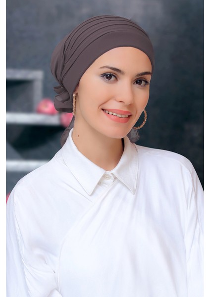 Vizon Pratik Hazır Geçmeli Tesettür Bone Sandy Kumaş Pileli Nervürlü Güllü 1806_10
