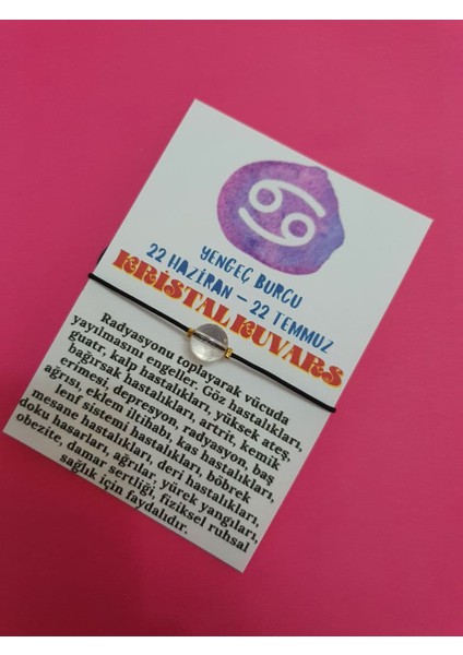 Yengeç Burcu Kristal Kuvars Doğal Taş Ip Burç Bilekliği