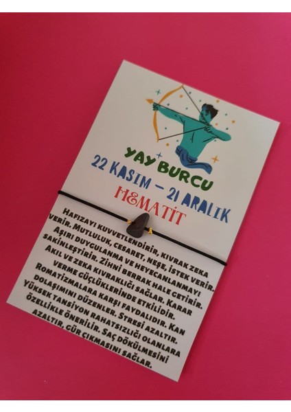 Yay Burcu Hematit Doğal Taşlı Ip Burç Bilekliği