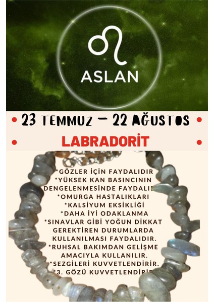 Burç Taşı Aslan Burcu Labradorit Taşı Bileklik